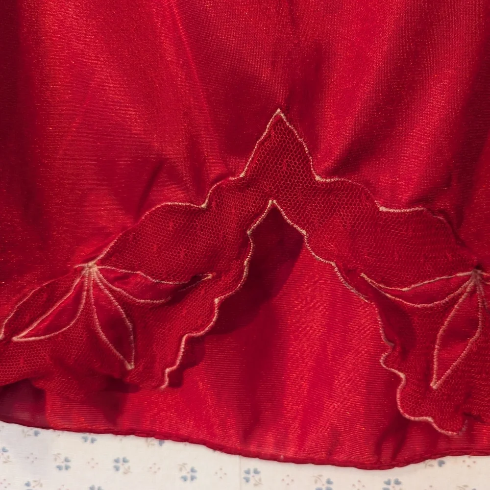 Contessa Red Lace Slip Skirt Slit Nylon M Vintage Silky Night Out Date Pop Red